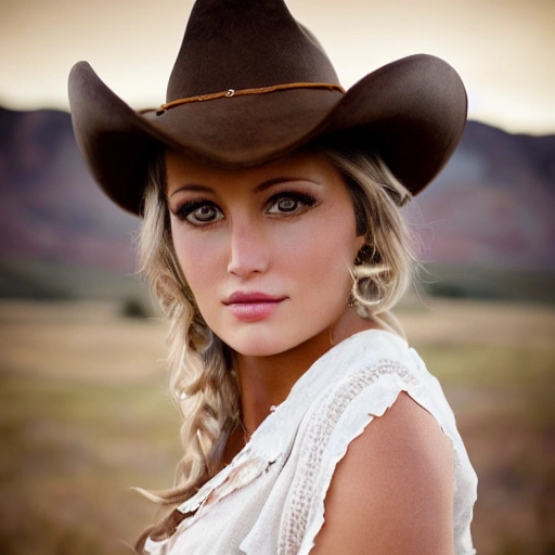 professional portrait photograph of gorgeous rancher girl, (((sultry flirty look))), nude, seductive, alluring, beautiful symmetrical face, cute natural makeup, (wearing brown cowboy hat), (wearing traditional clothing), confident pose, elegant, feminine, ((Utah landscape in background)), wild west, ultra realistic, character concept art, highly detailed, intricate, (sharp focus), 85mm, medium shot, mid shot, (centered image composition), ((professionally color graded)), ((bright soft diffused light)), volumetric fog, trending on instagram, trending on tumblr, hdr 4k, 8k