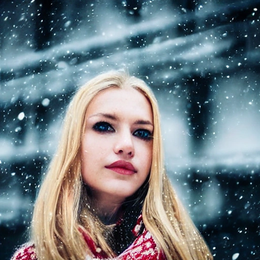 professional portrait photograph of a gorgeous Norwegian girl in winter clothing with long wavy blonde hair, sultry flirty look, (freckles), gorgeous symmetrical face, cute natural makeup, wearing elegant warm winter fashion clothing, ((standing outside in snowy city street)), stunning modern urban environment, ultra realistic, concept art, elegant, highly detailed, intricate, sharp focus, depth of field, f/1.8, 85mm, medium shot, mid shot, (((professionally color graded))), bright soft diffused light, (volumetric fog), trending on instagram, hdr 4k, 8k