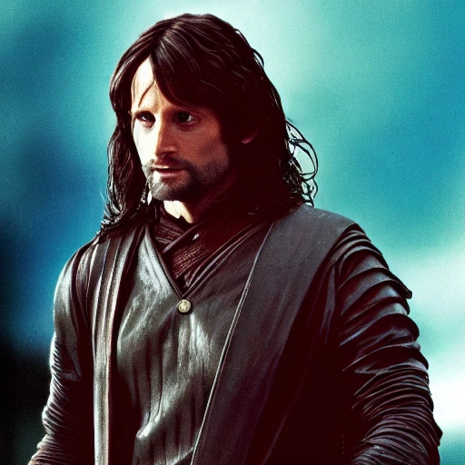 Aragorn as an 80's cop Action Film, Film, Detailed, Photo, Realistic, 8k, retro, close up portrait