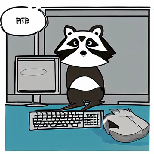 Raccoon fixing computer, Cartoon