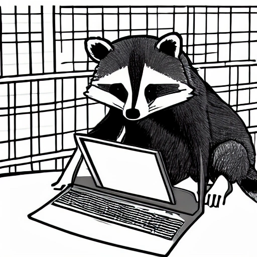 Raccoon fixing computer, Cartoon, 3D