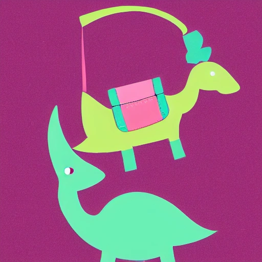 baby dino with handbag, background pink
