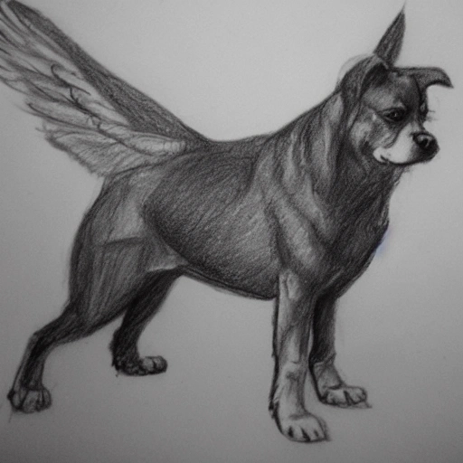 , Pencil Sketch a dog with wings Arthub.ai