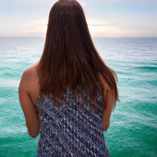 woman  in front of the ocean, Trippy