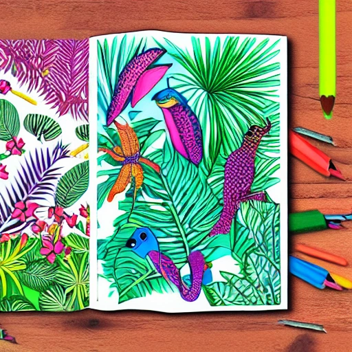 tropical fauna, coloring book page, pattern