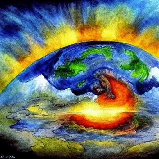 Epic image, where appear the earth and the underworld being see it for God, Water Color