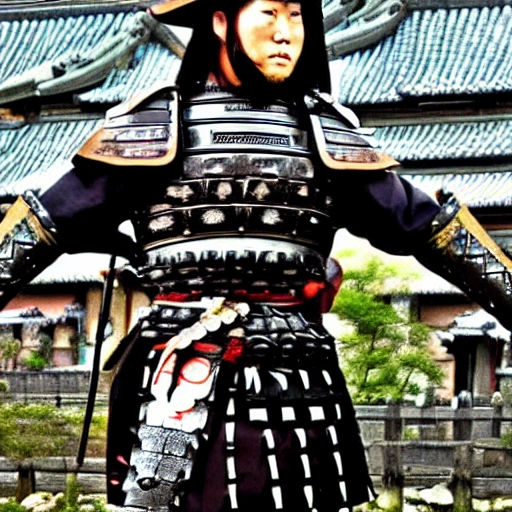 Visualize a powerful samurai in the midst of an important historical moment, displaying their skill and bravery as they make a decisive move that will change the course of history