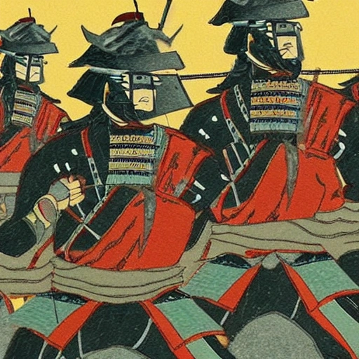 Visualize a powerful samurai in the midst of an important historical moment, displaying their skill and bravery as they make a decisive move that will change the course of history, Trippy