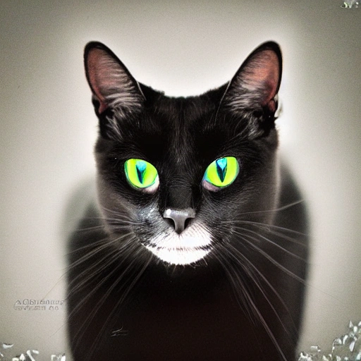 Photograph of a black cat, green eyes, high quality, digital art