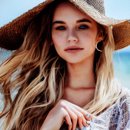 photograph of a gorgeous girl in summer clothing with long blon... -  