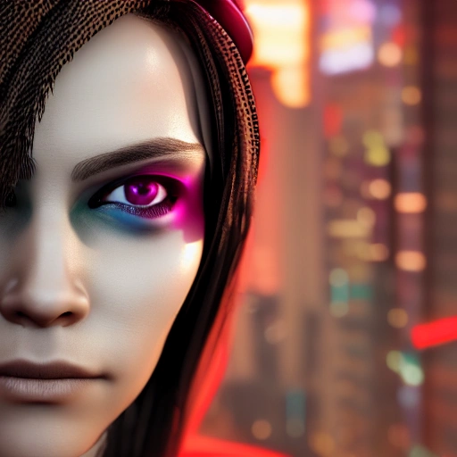 side close up portrait of 1 cyberpunk girl, detailed face, spotlight, cyberpunk city, wired, multicolored, vibrant high contrast, hyperrealistic, photografic, 8k, epic ambient light, octane render