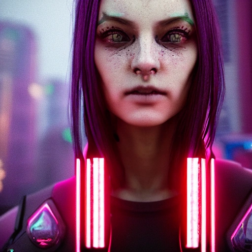 portrait of 1 cyberpunk girl, detailed face, spotlight, cyberpunk city, wired, multicolored, vibrant high contrast, hyperrealistic, photografic, 8k, epic ambient light, octane render