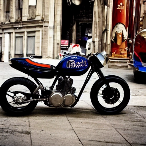 rocketman  motorbike in the city. Ultrarealistic