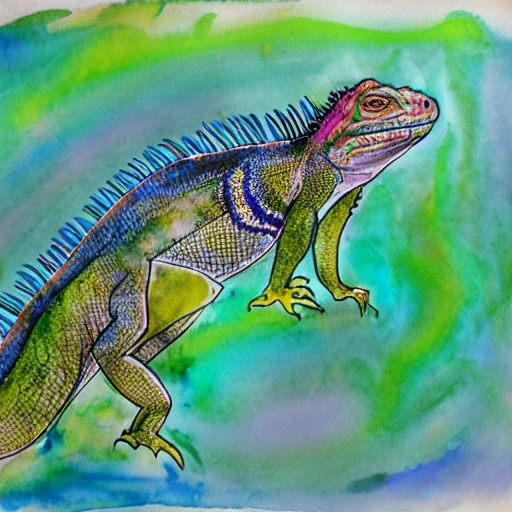 Iguana cosmica, Water Color, - Arthub.ai