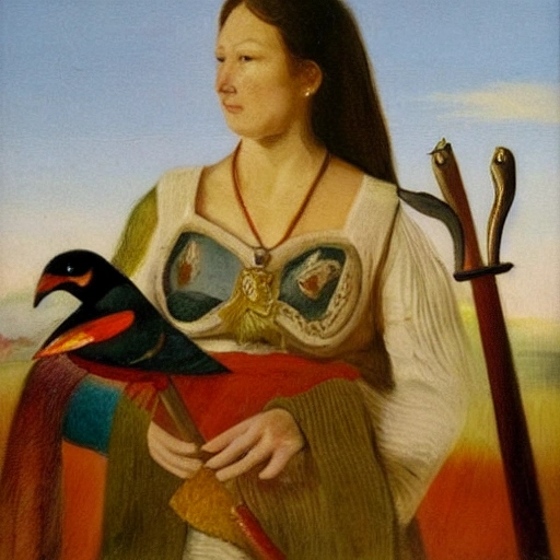 women with sword and dogs and birds
, Oil Painting