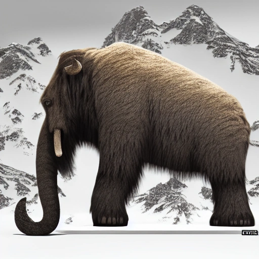 Mammoth, Matte Painting, White Background, Full body shot, Side View.