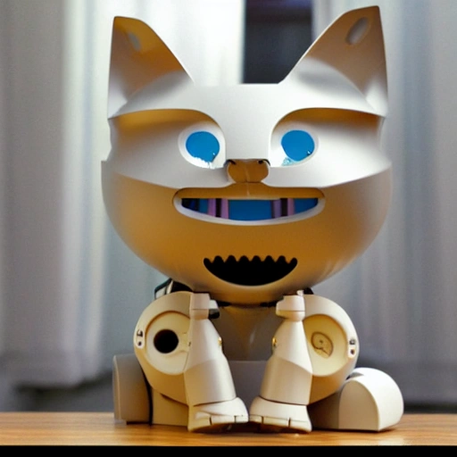 , 3D Standing cat with robotic parts and happy face