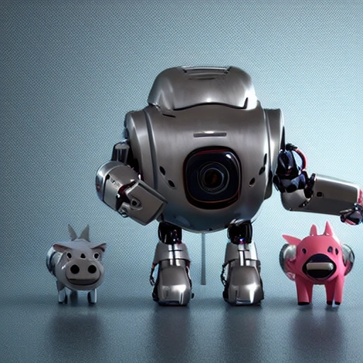  Cartoon Pigs with robotic armor and laser weapons
