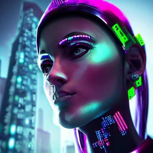 side close up portrait of 1 cyberpunk girl, detailed face, spotlight, cyberpunk city, wired, multicolored, vibrant high contrast, hyperrealistic, photografic, 8k, epic ambient light, octane render