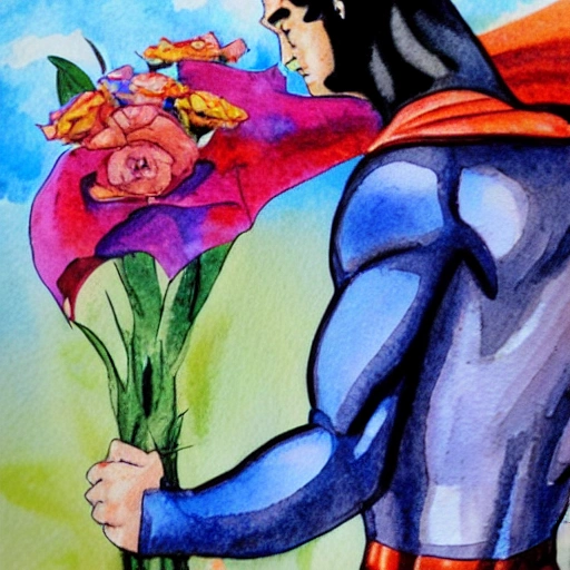 Superman, flowers, cats, water color