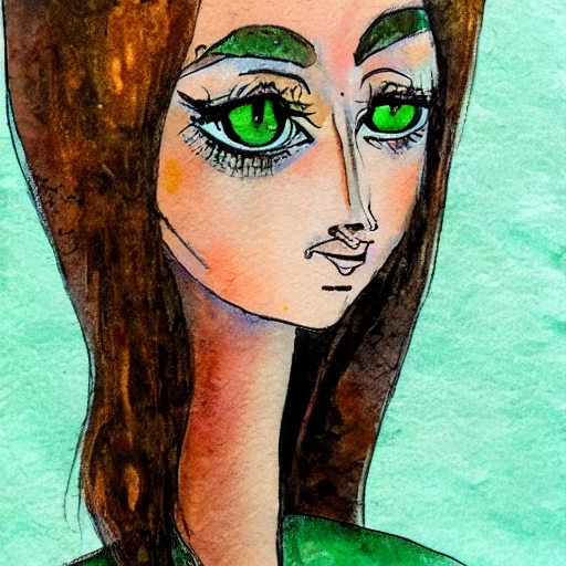 mujer hermosa, pelo colorado, ojos verdes

, Water Color