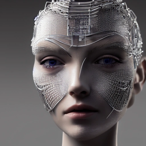 closeup portrait of a beautiful robot girl, a porcelain face and head, robotic parts, cybernetic, cable electric wires, hyperrealistic, fantasy, octane render, intricate, concept art, 8k, professional studio lighting