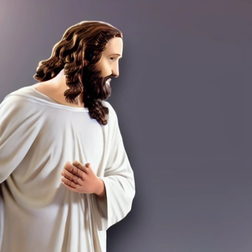 Jesus walking and talking with a teenager, happy, background white, 3D