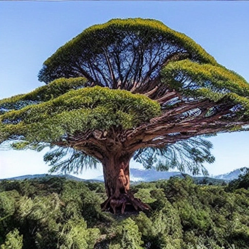 un gigantesco árbol en un mundo postapocalíptico