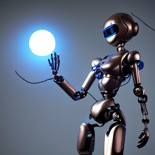 sexy female robot, drossel fireball, polynian, femisapien, professional studio lighting, plastic face and head, concept art, octane render, fantasy, blue eyes, robot parts, electric wires, intricate, detailed, 8k