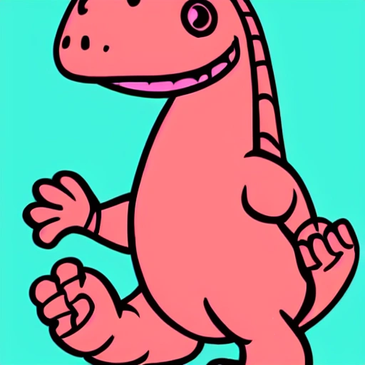 pink dinosaur with Afro-American' hair style, Cartoon