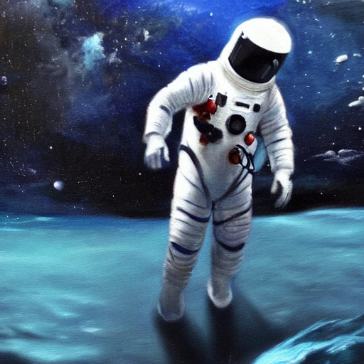 man in a spacesuit, walking in the deep abyss of the ocean, Oil Painting, cinematic composition