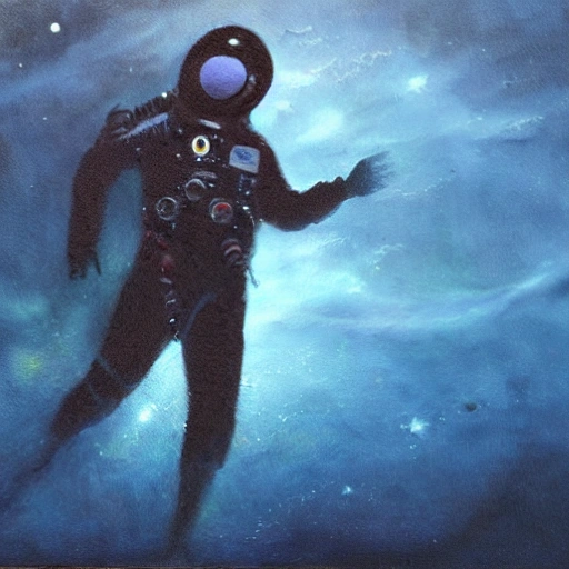 man in a spacesuit, walking in the deep abyss of the ocean, Oil Painting, cinematic composition