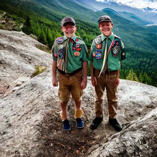 happy boys scouts, in a mountain, Trippy