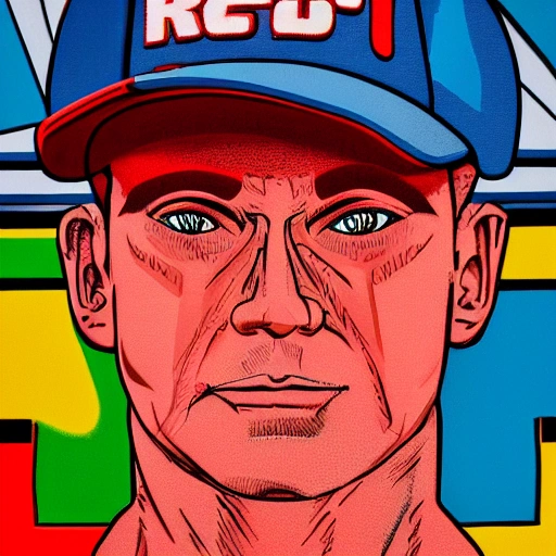 portrait of retro futuristic man, 43 years old, detailed face, hyperrealistic, red trucker cap,