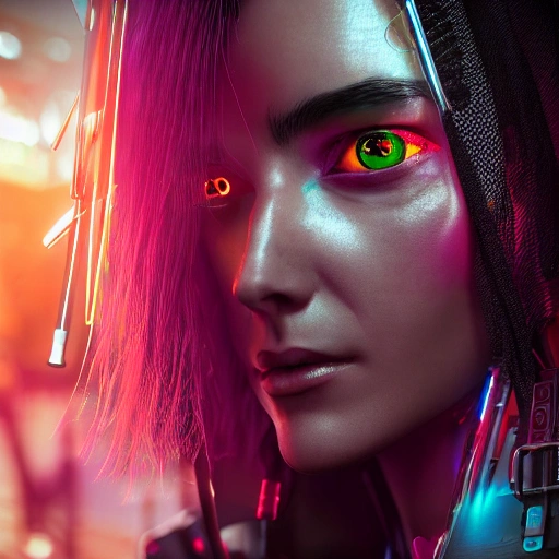 side close up portrait of 1 cyberpunk girl, detailed face, spotlight, cyberpunk city, wired, multicolored, vibrant high contrast, hyperrealistic, photografic, 8k, epic ambient light, octane render, Trippy, Oil Painting