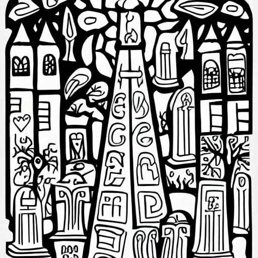 black and white vector line art, coloring page for adults of haunted cemetary, clean lines, detailed, outlines only, 
Pencil Sketch