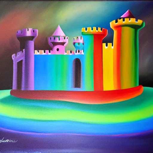 rainbow castle fondo magico, Oil Painting