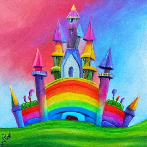 rainbow castle fondo magico, Oil Painting, Cartoon