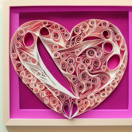 paper quilling, paper cut art, paper illustration, corazones y flores de colores rosado, violeta, morado, fucsia, saint valentine´s day, very detailed, 8k --v 4