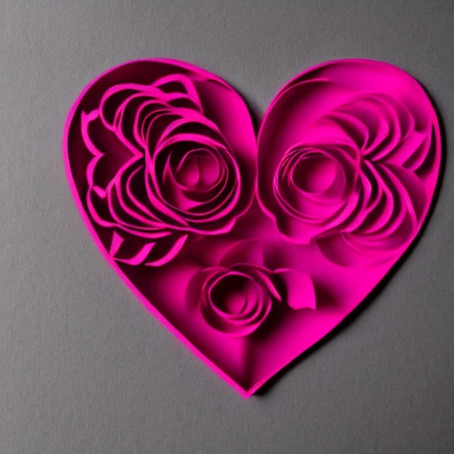 paper cut art, paper illustration, varios corazones y flores de colores rosado, violeta, morado, fucsia, saint valentine´s day, very detailed, 8k --v 4