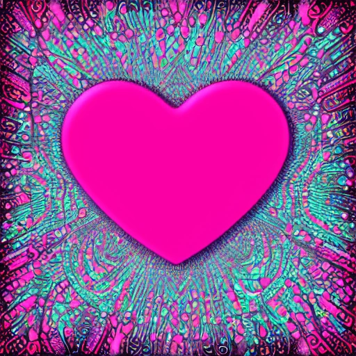 digital art, saint valentine card, heart patterns, pink color, Trippy