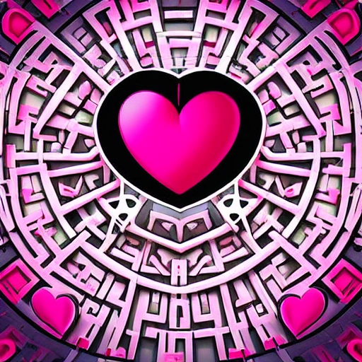 digital art, saint valentine card, heart patterns, pink color, Trippy, 3D