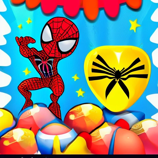 Super Huevo de juguete con traje de spiderman  fondo dulces de neon,  Cartoon