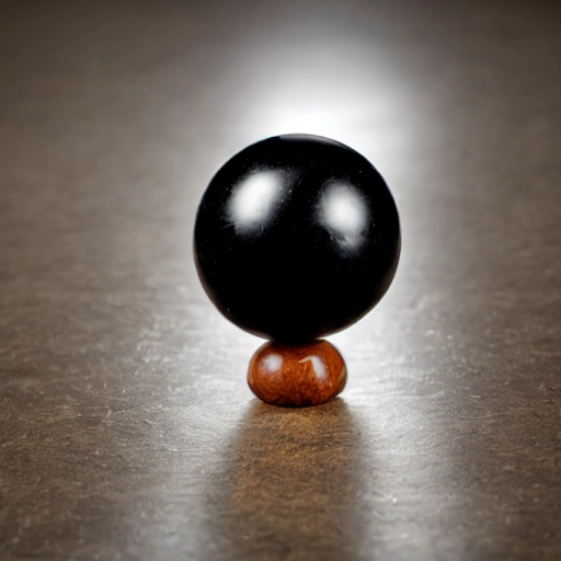 black billiard ball, with an 8 number in the center, over an extenden hand, with fingers wide open.