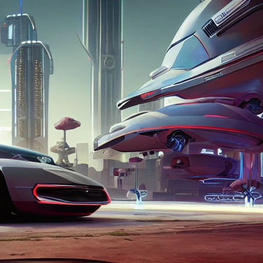 futuristic car concept in a luxury plaza, photorealistic, 8k, sci-fi, concept, simon stalenhag ,syd mead, insane detail, ash thorp, kyza, cyberpunk, collection, 