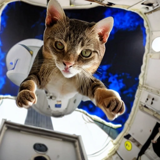 Gato volando en el espacio