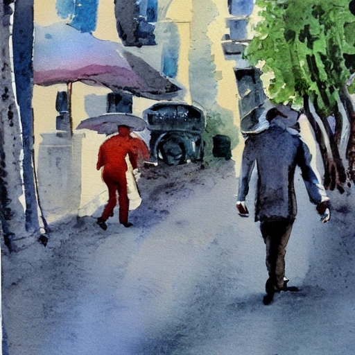 There are men who, at the age of 50, turn a corner and find themselves in the street where they were young, Water Color