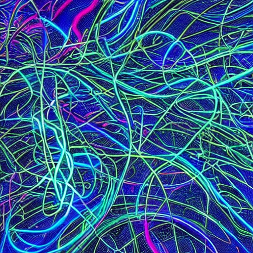 Our history was fed with the detritus that that policy left behind, Fiberoptic neuron design::4 neon colors, beautiful, intricut, stylized, ornate, glowing, magical, mystical, electricity, bending, Maya Rending Software, gorgeous design::3 gross, messy, dull, dim::-2 --v 4 -