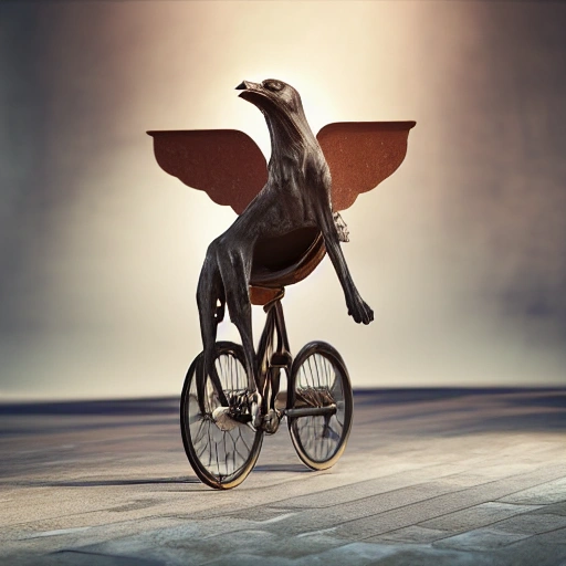 Portrait of 1 Bird-headed dog riding a bike, realistic, detailed, vray, octane render