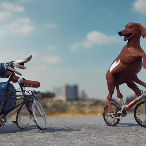 A bird dog riding a bike, realistic, detailed, vray, octane render